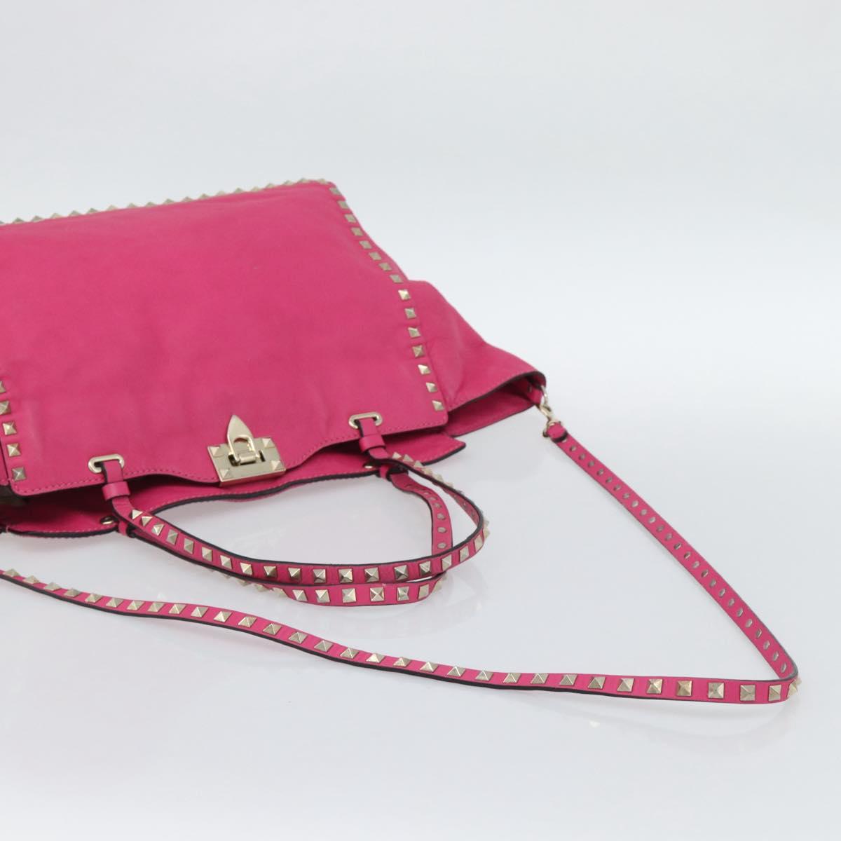 VALENTINO Studs Tote Bag Leather 2way Pink Gold Auth BA13295