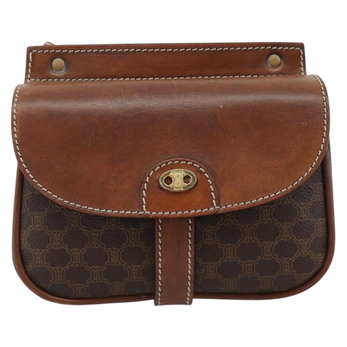 CELINE Macadam Canvas Shoulder Bag PVC Leather Brown Gold Auth BA13301