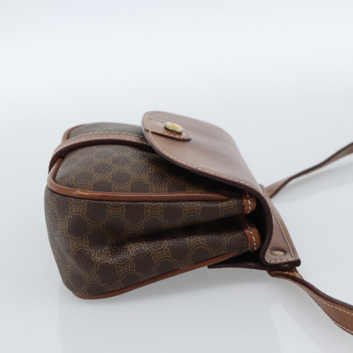 CELINE Macadam Canvas Shoulder Bag PVC Leather Brown Gold Auth BA13301