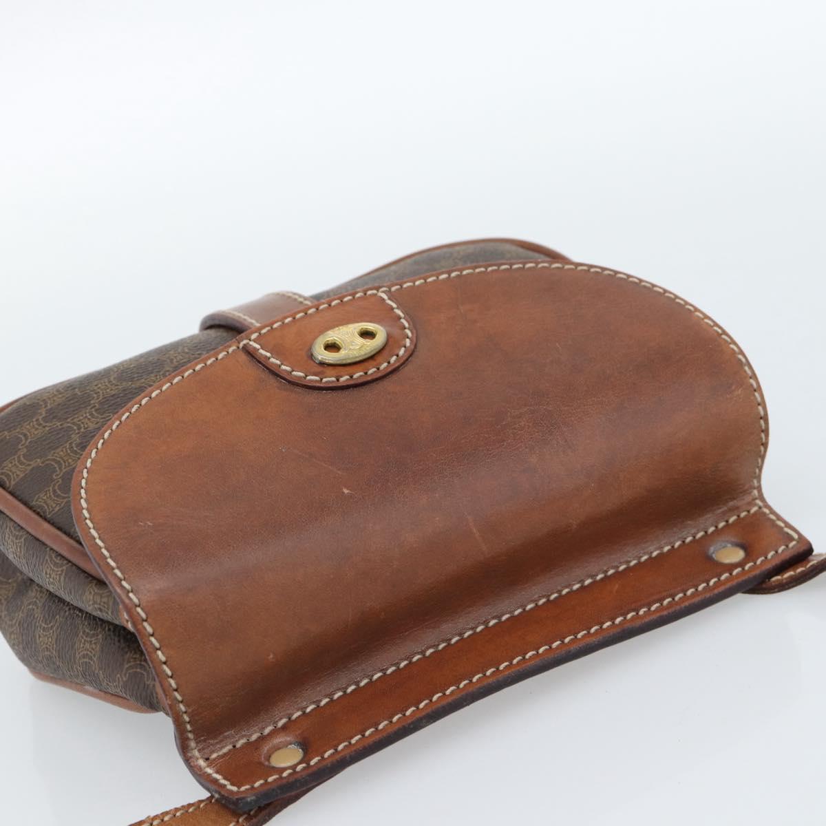 CELINE Macadam Canvas Shoulder Bag PVC Leather Brown Gold Auth BA13301
