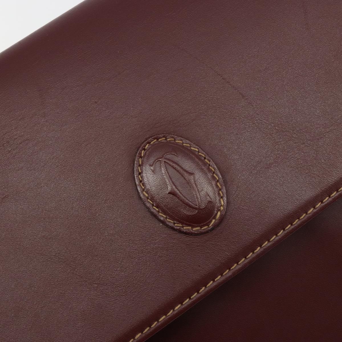 CARTIER Must Line Shoulder Bag Leather Bordeaux Gold Auth BA13302A