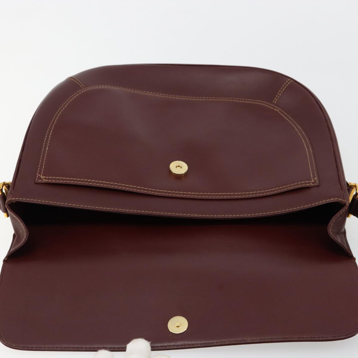CARTIER Must Line Shoulder Bag Leather Bordeaux Gold Auth BA13302A
