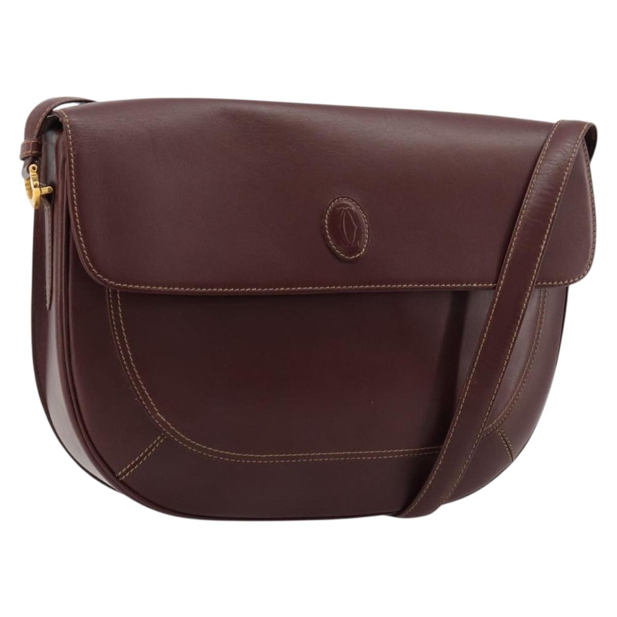 CARTIER Must Line Shoulder Bag Leather Bordeaux Gold Auth BA13302A