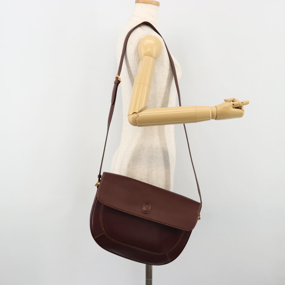 CARTIER Must Line Shoulder Bag Leather Bordeaux Gold Auth BA13302A