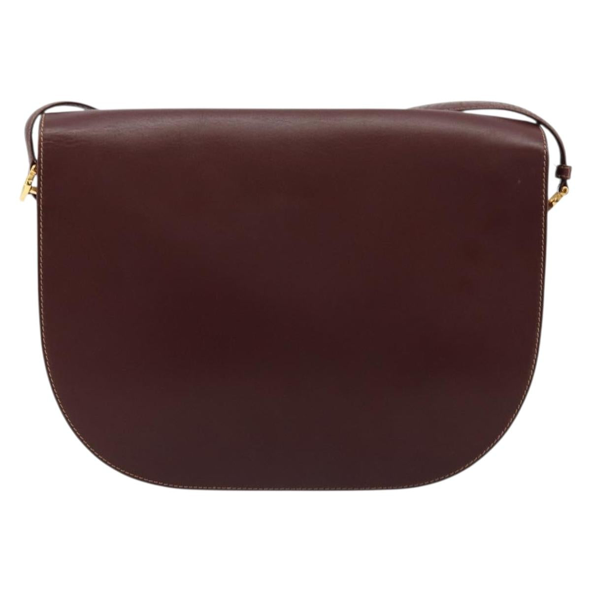CARTIER Must Line Shoulder Bag Leather Bordeaux Gold Auth BA13302A