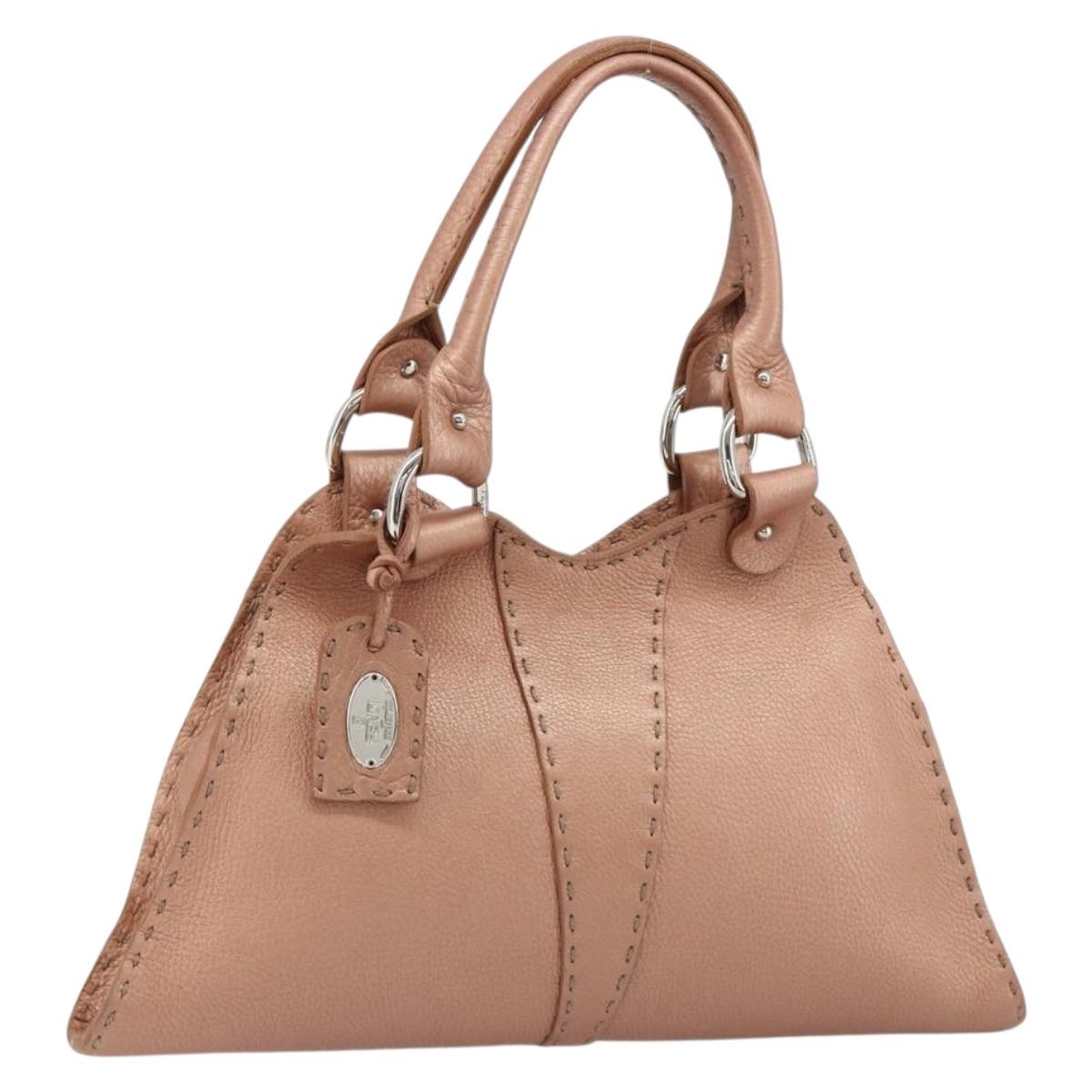 FENDI Celeria Hand Bag Leather Pink Silver Auth BA13303A