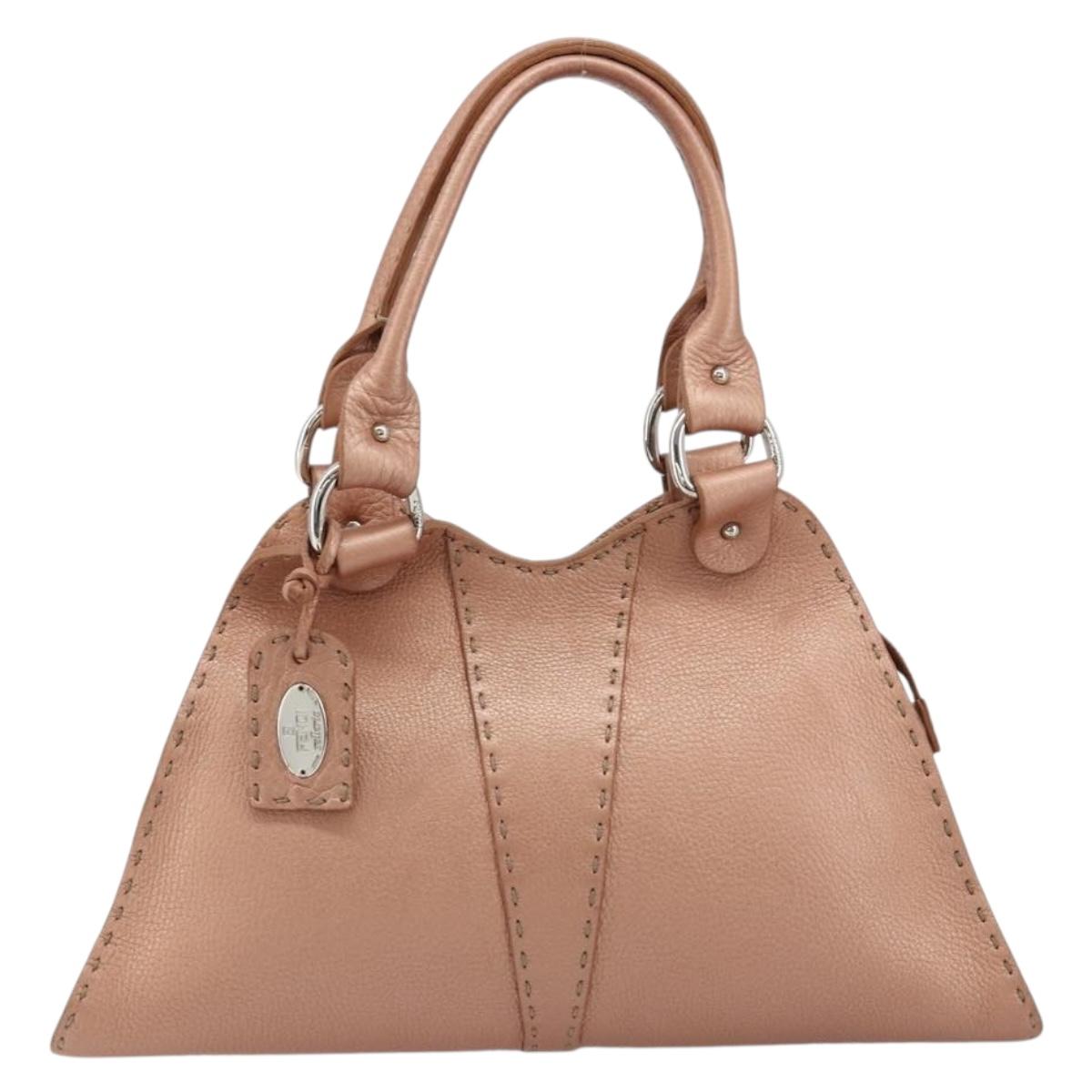 FENDI Celeria Hand Bag Leather Pink Silver Auth BA13303A