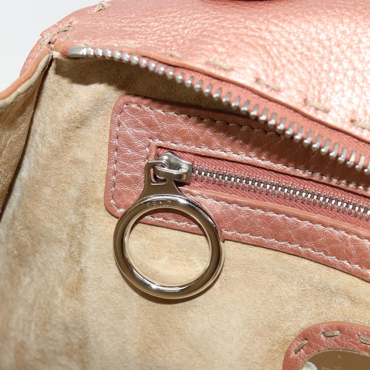 FENDI Celeria Hand Bag Leather Pink Silver Auth BA13303A