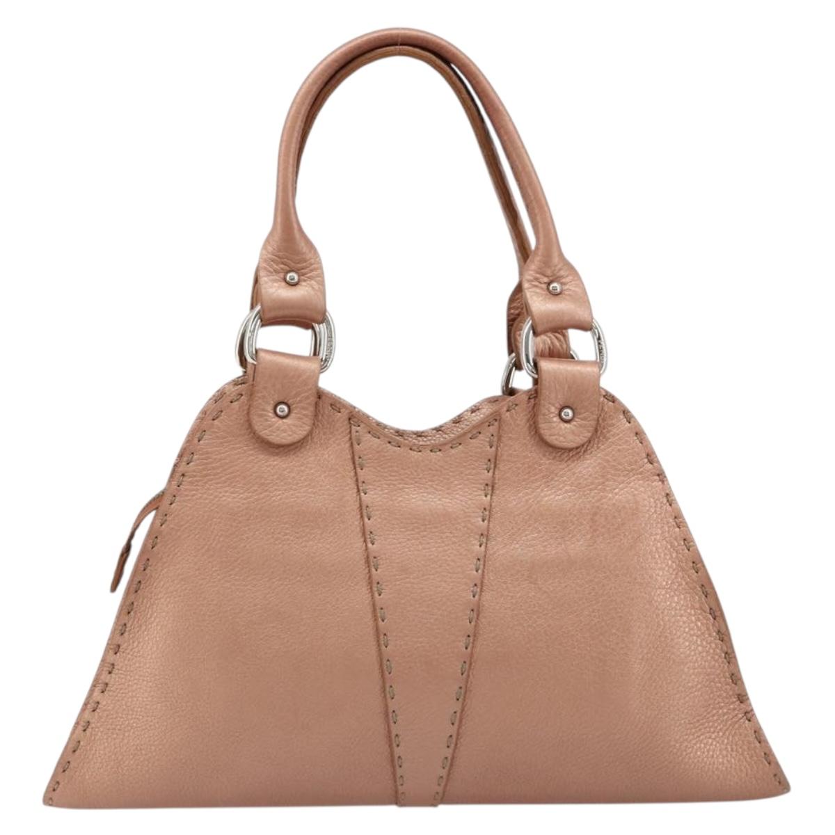 FENDI Celeria Hand Bag Leather Pink Silver Auth BA13303A