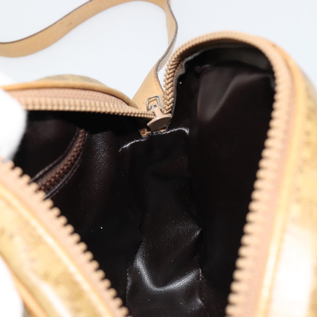 CELINE Macadam Canvas Shoulder Bag PVC Beige Gold Auth BA13304M