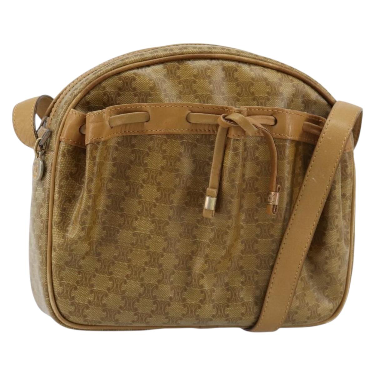 CELINE Macadam Canvas Shoulder Bag PVC Beige Gold Auth BA13304M