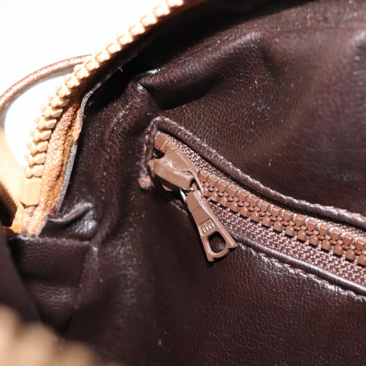 CELINE Macadam Canvas Shoulder Bag PVC Beige Gold Auth BA13304M