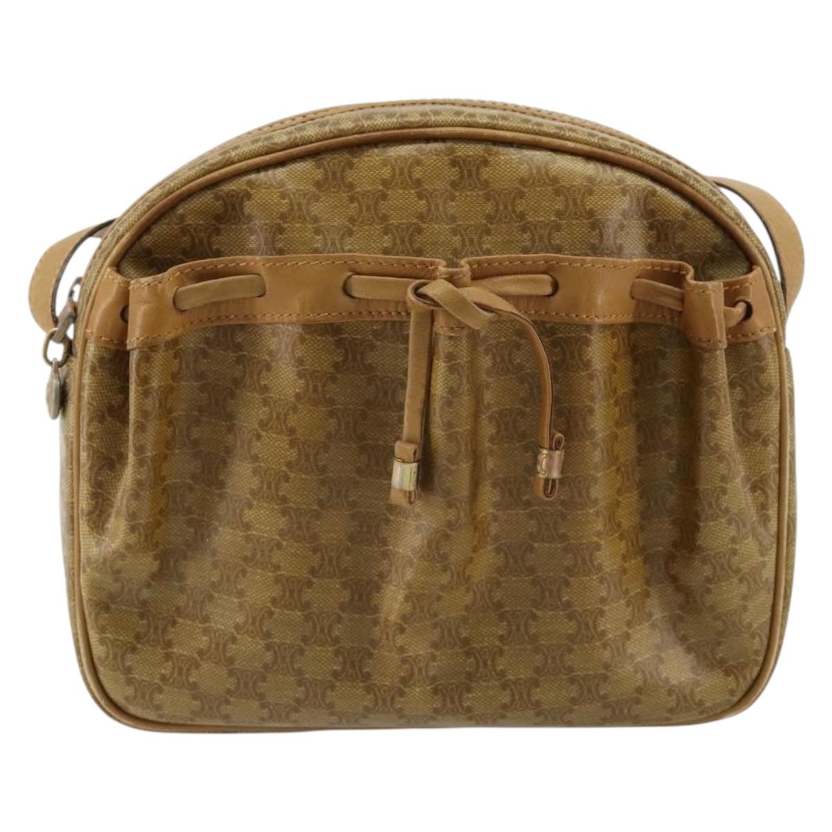 CELINE Macadam Canvas Shoulder Bag PVC Beige Gold Auth BA13304M