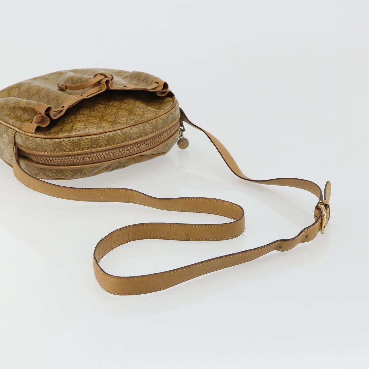 CELINE Macadam Canvas Shoulder Bag PVC Beige Gold Auth BA13304M