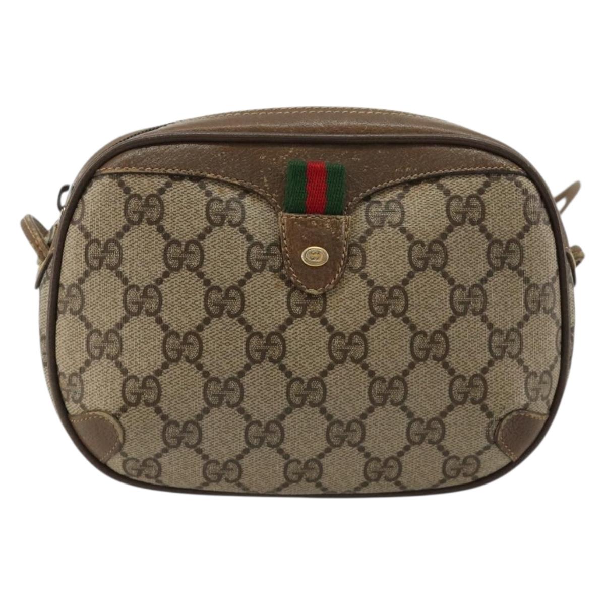 GUCCI GG Supreme Web Sherry Line Bag PVC Beige Gold 89 02 066 Auth BA13306
