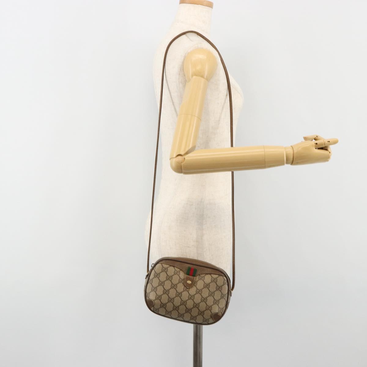 GUCCI GG Supreme Web Sherry Line Bag PVC Beige Gold 89 02 066 Auth BA13306