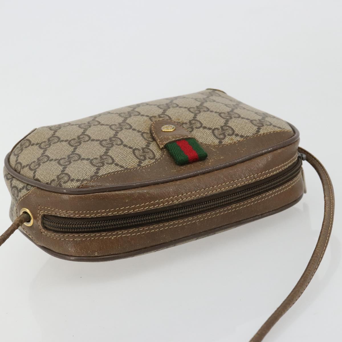 GUCCI GG Supreme Web Sherry Line Bag PVC Beige Gold 89 02 066 Auth BA13306