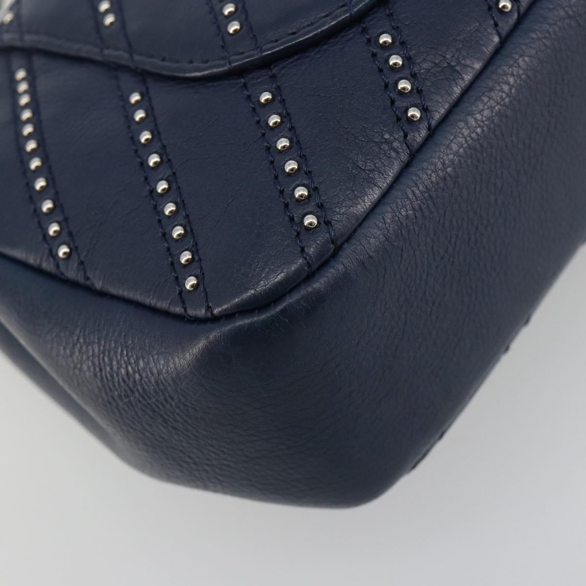 CHANEL V Stitch Chain Shoulder Bag Lamb Skin Navy Silver CC Auth BA13308V
