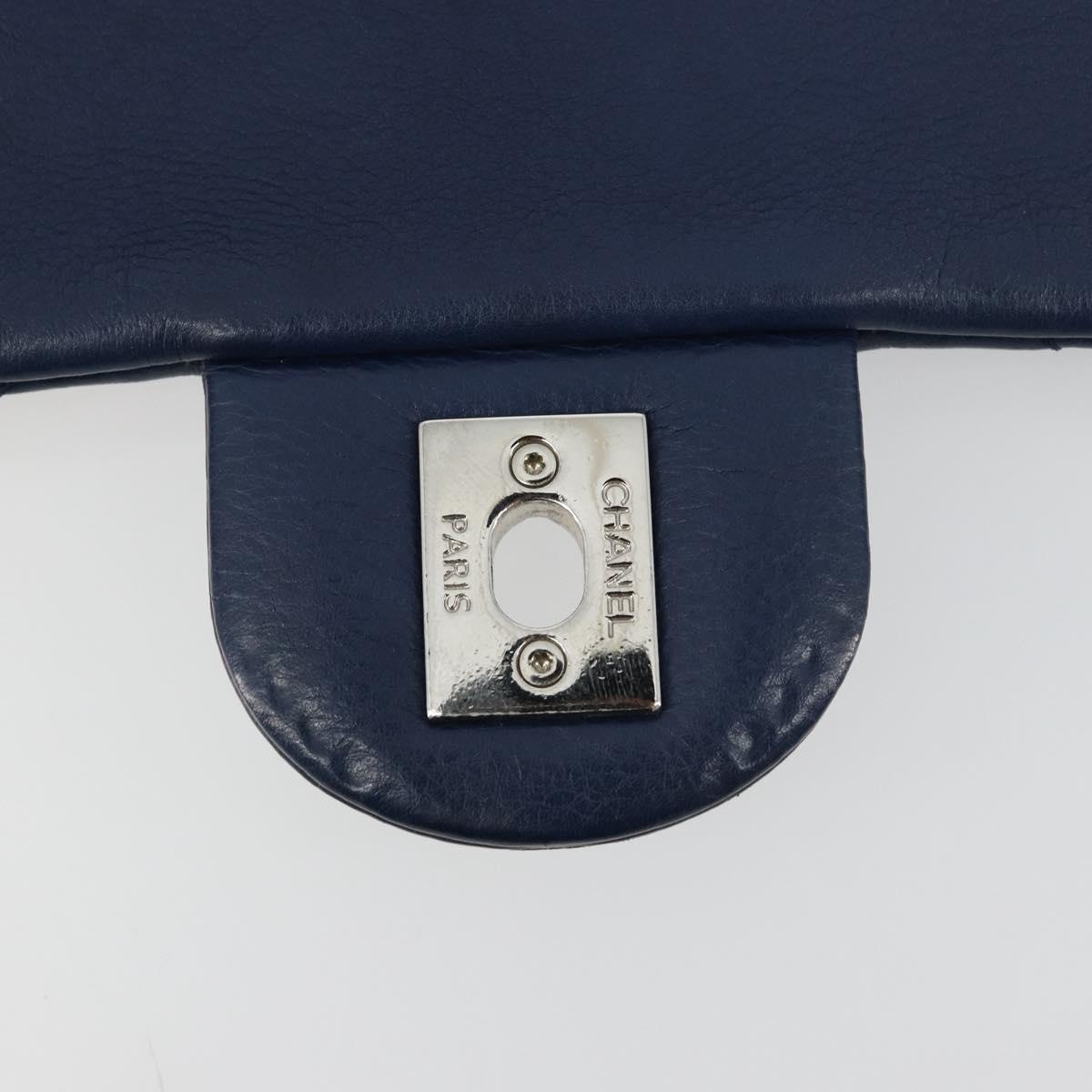 CHANEL V Stitch Chain Shoulder Bag Lamb Skin Navy Silver CC Auth BA13308V