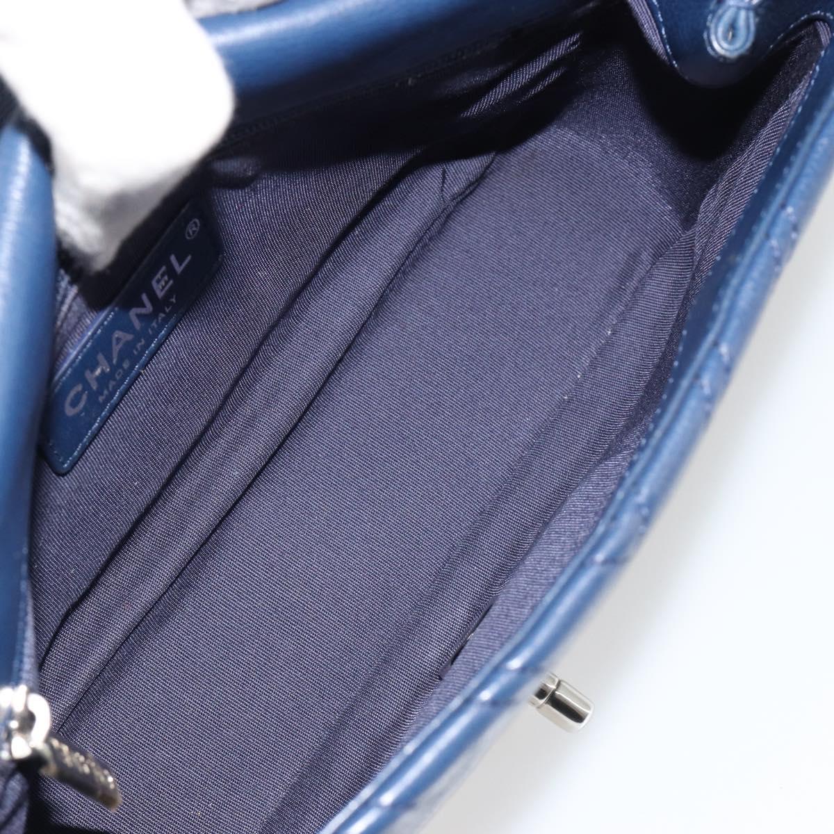 CHANEL V Stitch Chain Shoulder Bag Lamb Skin Navy Silver CC Auth BA13308V