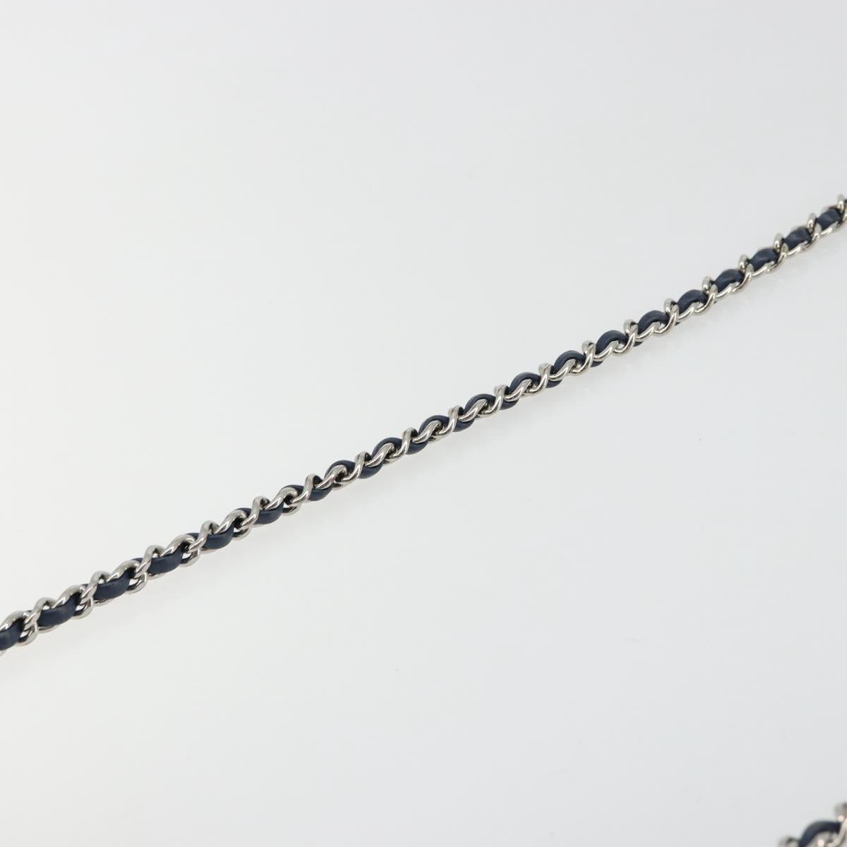 CHANEL V Stitch Chain Shoulder Bag Lamb Skin Navy Silver CC Auth BA13308V