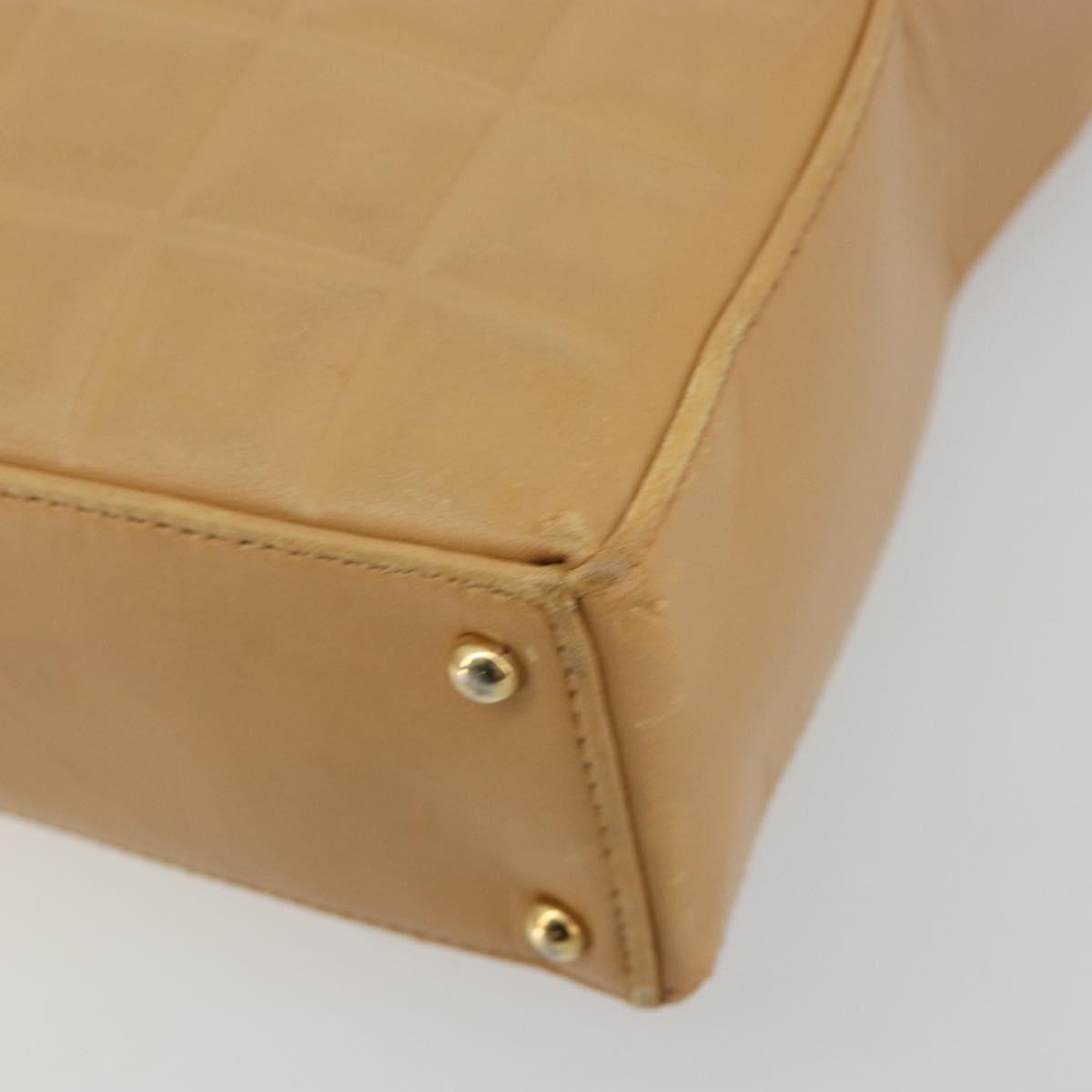 CHANEL Choco Bar Tote Bag Lamb Skin Beige Gold CC Auth BA13309
