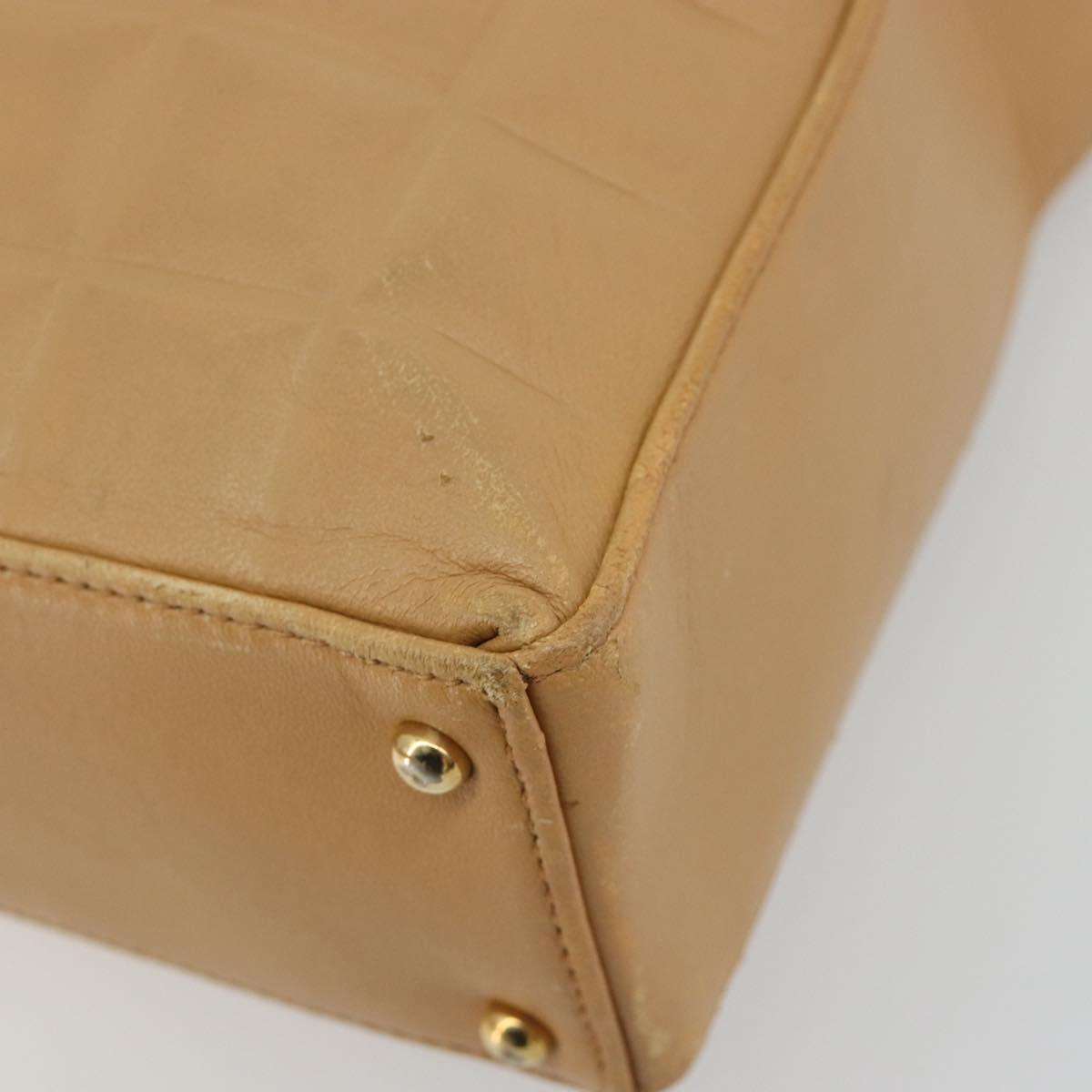 CHANEL Choco Bar Tote Bag Lamb Skin Beige Gold CC Auth BA13309