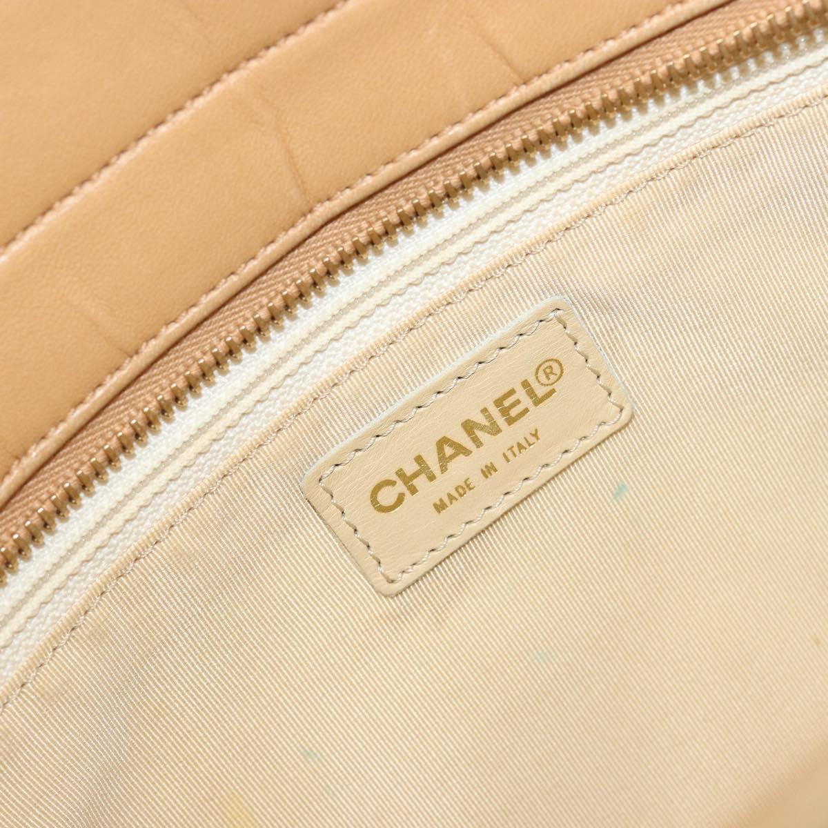 CHANEL Choco Bar Tote Bag Lamb Skin Beige Gold CC Auth BA13309