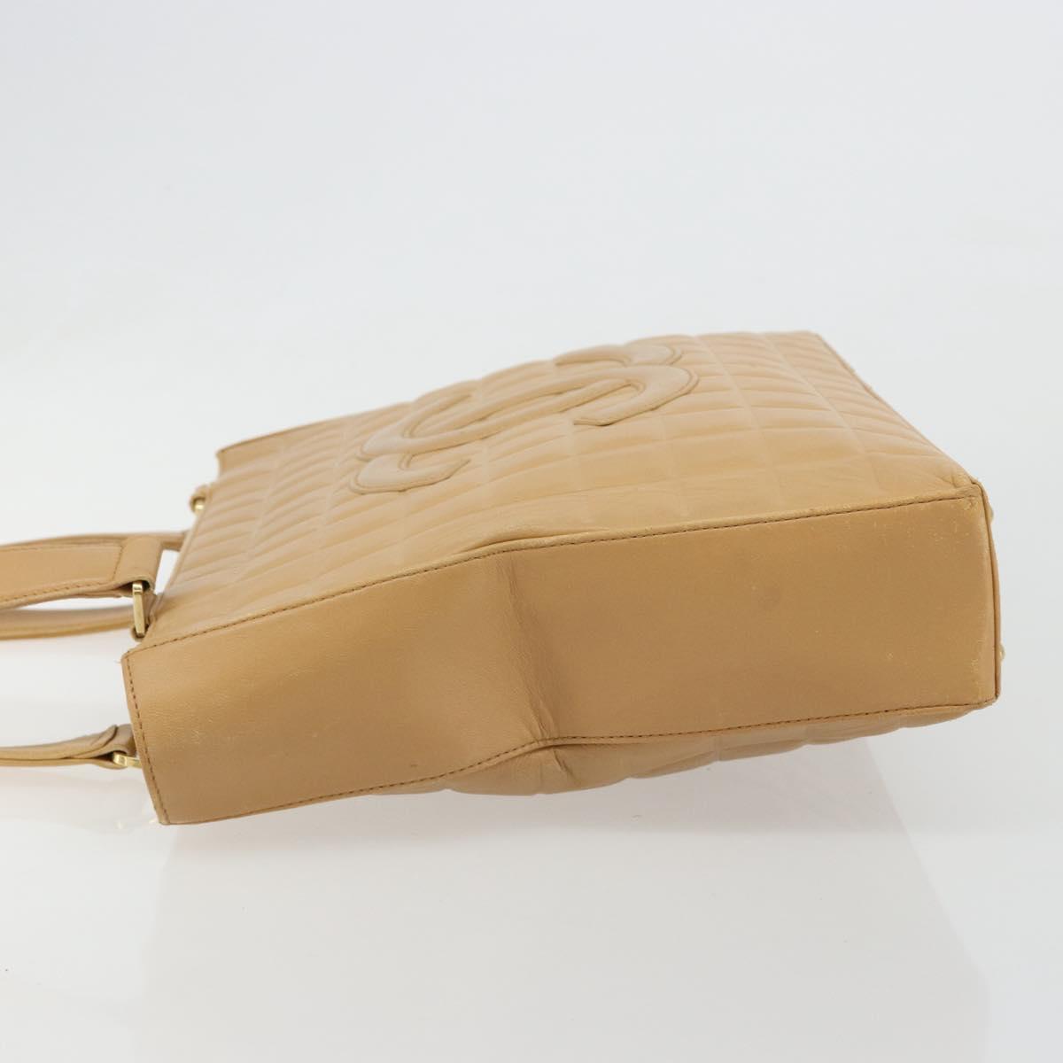 CHANEL Choco Bar Tote Bag Lamb Skin Beige Gold CC Auth BA13309