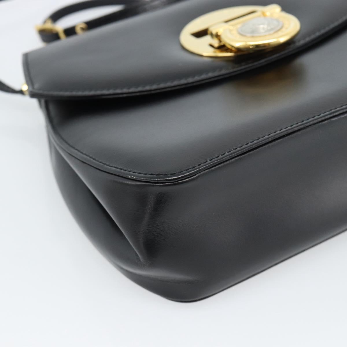 Gianni Versace Shoulder Bag Leather Black Gold Auth BA13310A