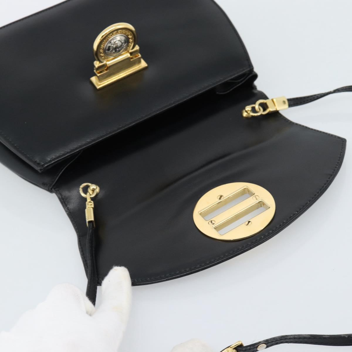 Gianni Versace Shoulder Bag Leather Black Gold Auth BA13310A