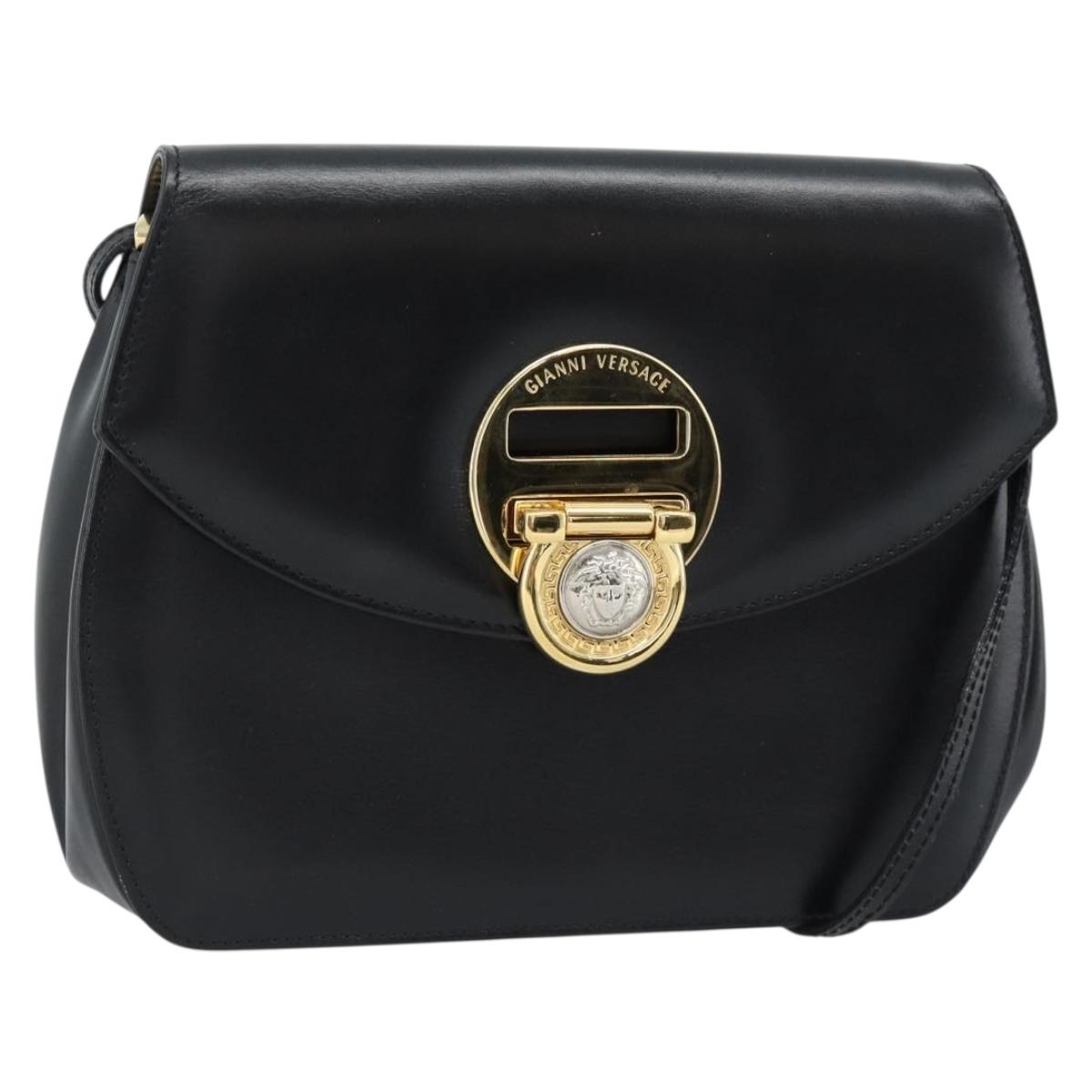 Gianni Versace Shoulder Bag Leather Black Gold Auth BA13310A