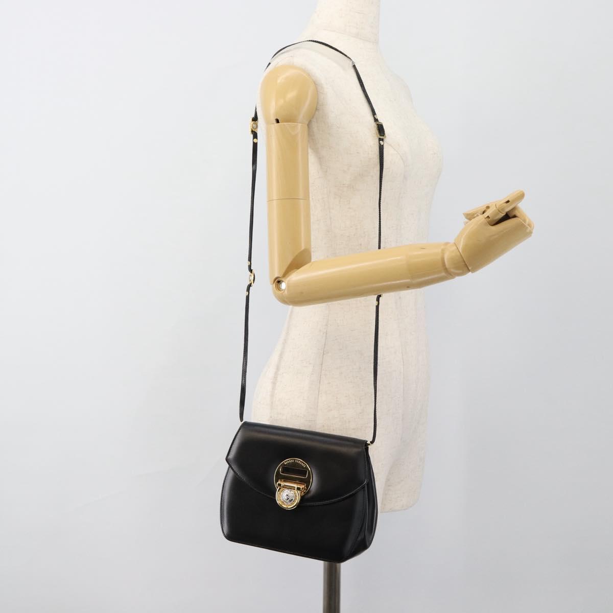 Gianni Versace Shoulder Bag Leather Black Gold Auth BA13310A