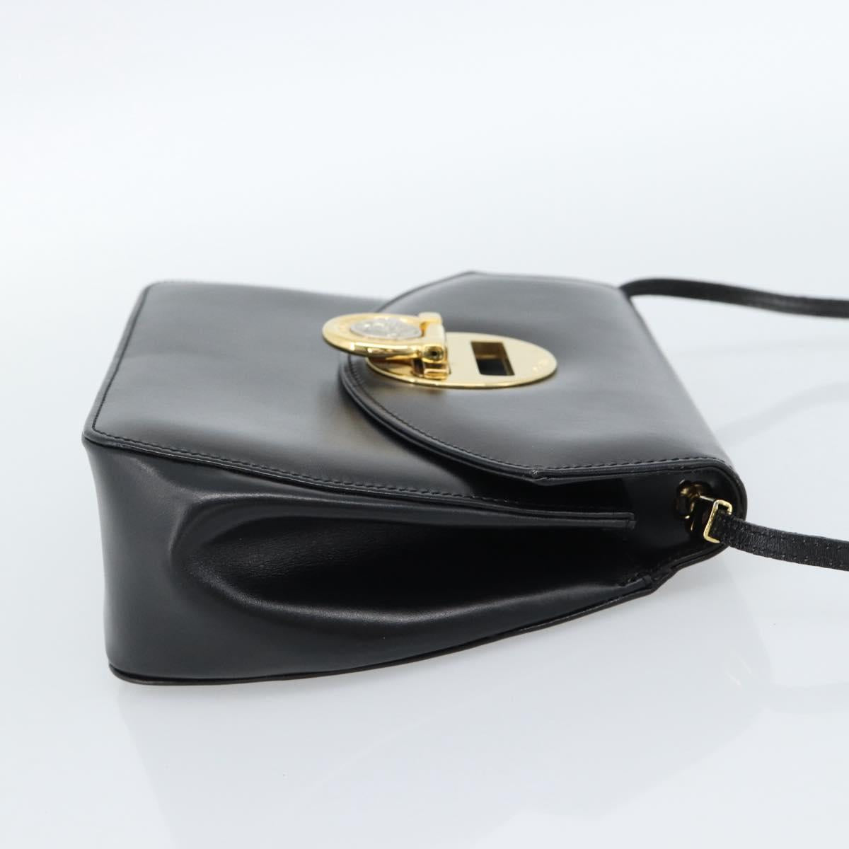 Gianni Versace Shoulder Bag Leather Black Gold Auth BA13310A