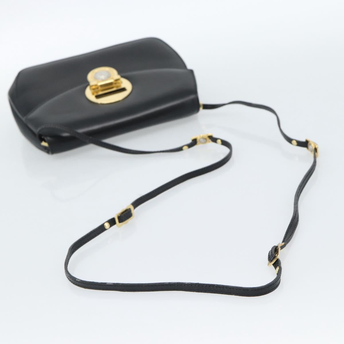 Gianni Versace Shoulder Bag Leather Black Gold Auth BA13310A