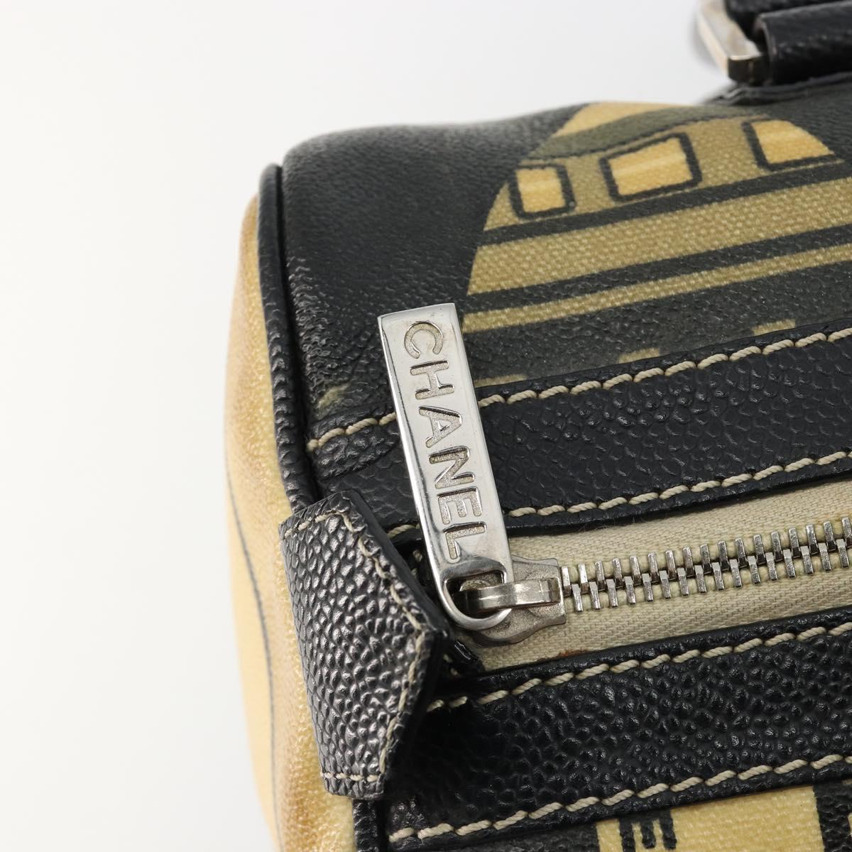 CHANEL Hand Bag PVC Leather Beige Silver CC Auth BA13311A