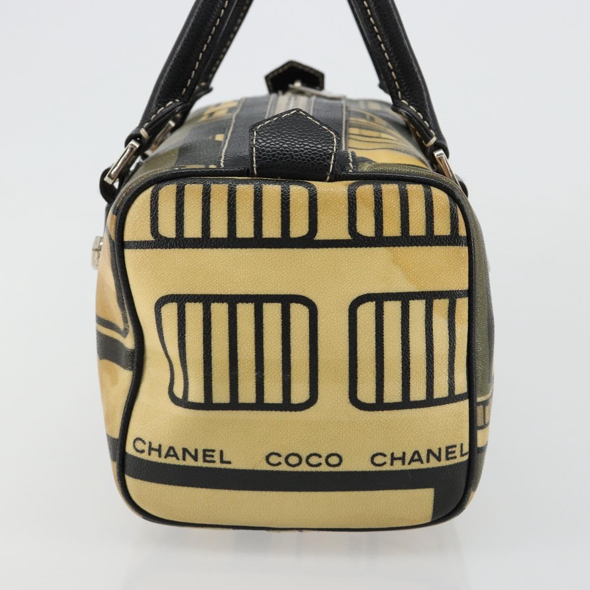 CHANEL Hand Bag PVC Leather Beige Silver CC Auth BA13311A