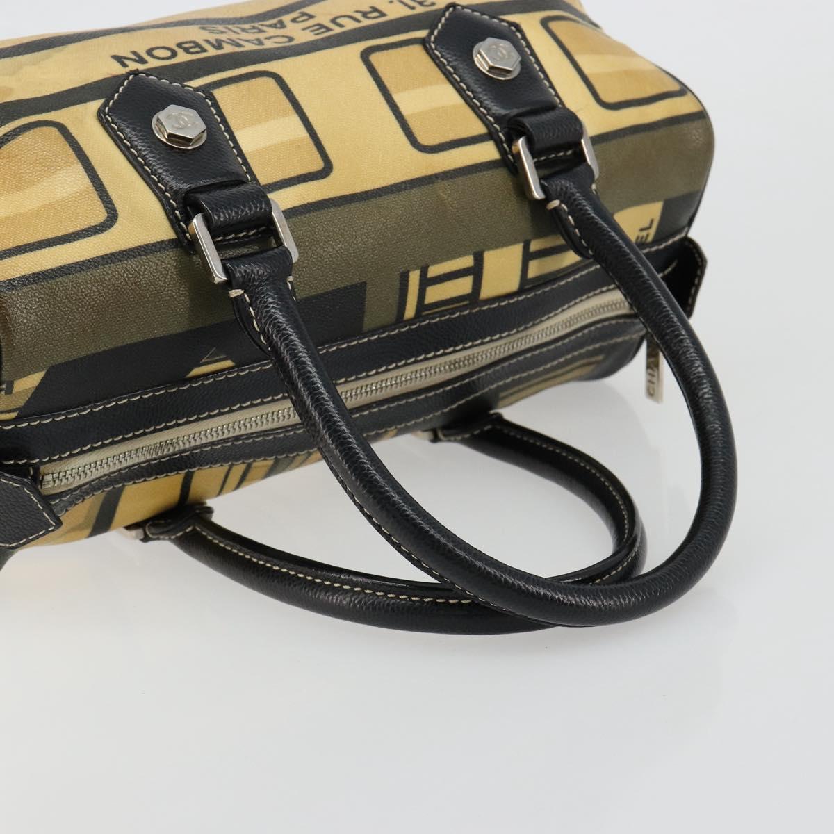 CHANEL Hand Bag PVC Leather Beige Silver CC Auth BA13311A
