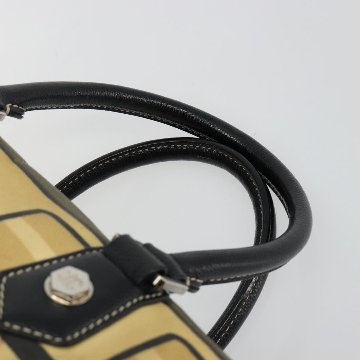 CHANEL Hand Bag PVC Leather Beige Silver CC Auth BA13311A