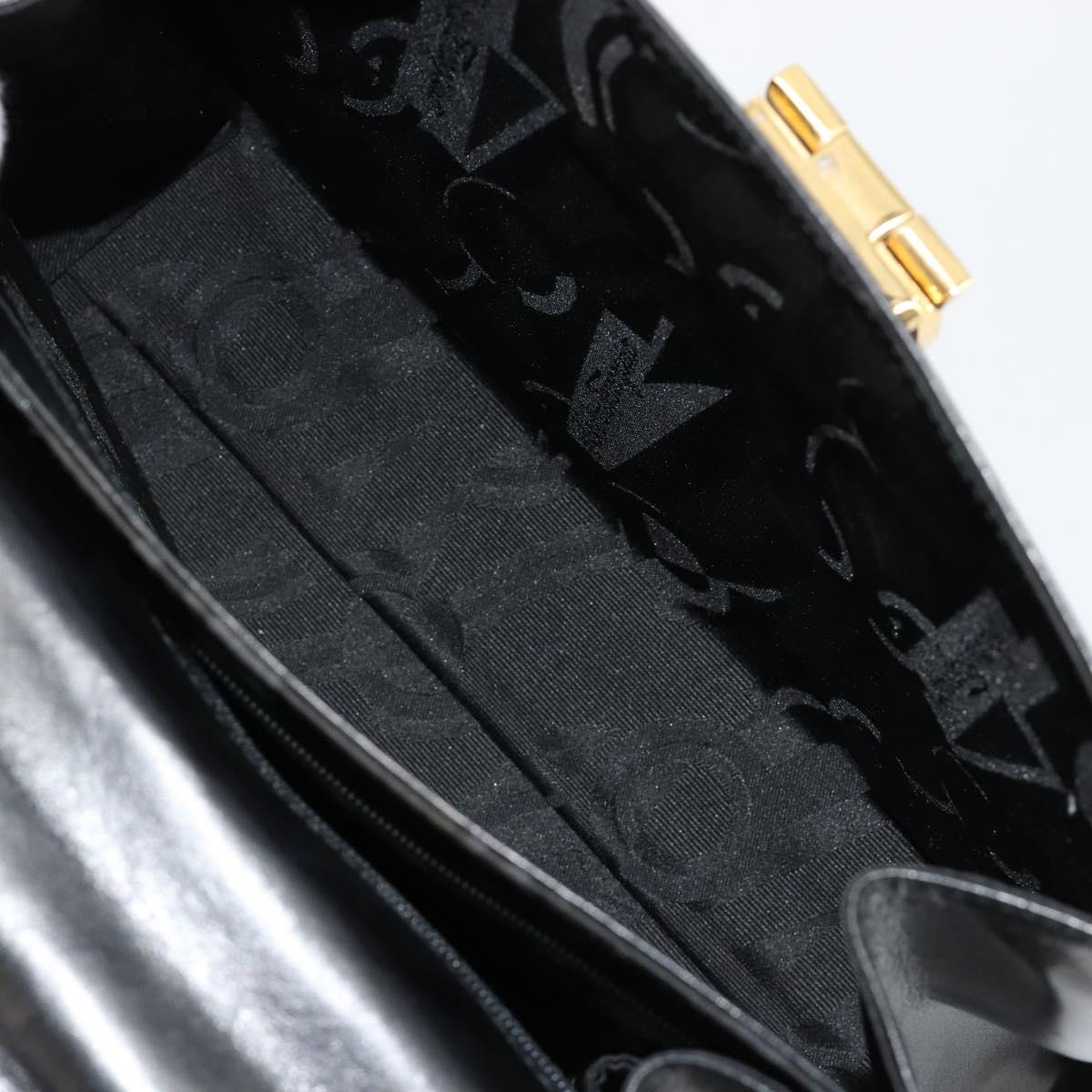 Salvatore Ferragamo Gancini Hand Bag Leather 2way Black Gold Auth BA13314