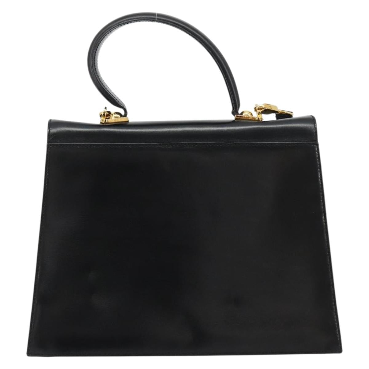 Salvatore Ferragamo Gancini Hand Bag Leather 2way Black Gold Auth BA13314