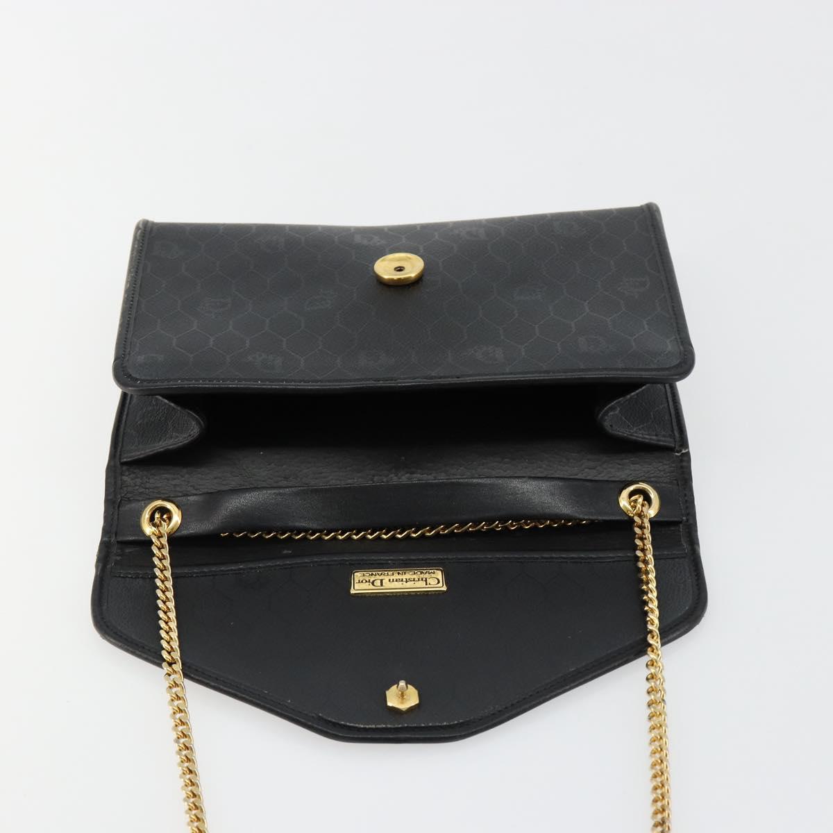 Christian Dior Honeycomb Canvas Chain Shoulder Bag PVC Black Gold Auth BA13315