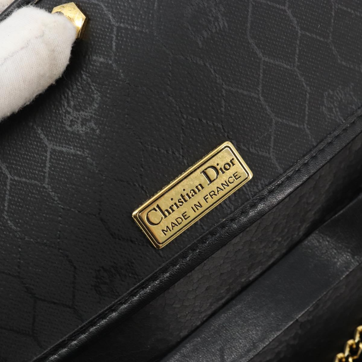 Christian Dior Honeycomb Canvas Chain Shoulder Bag PVC Black Gold Auth BA13315