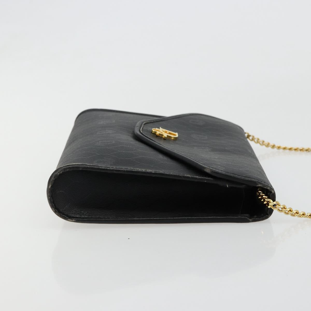 Christian Dior Honeycomb Canvas Chain Shoulder Bag PVC Black Gold Auth BA13315