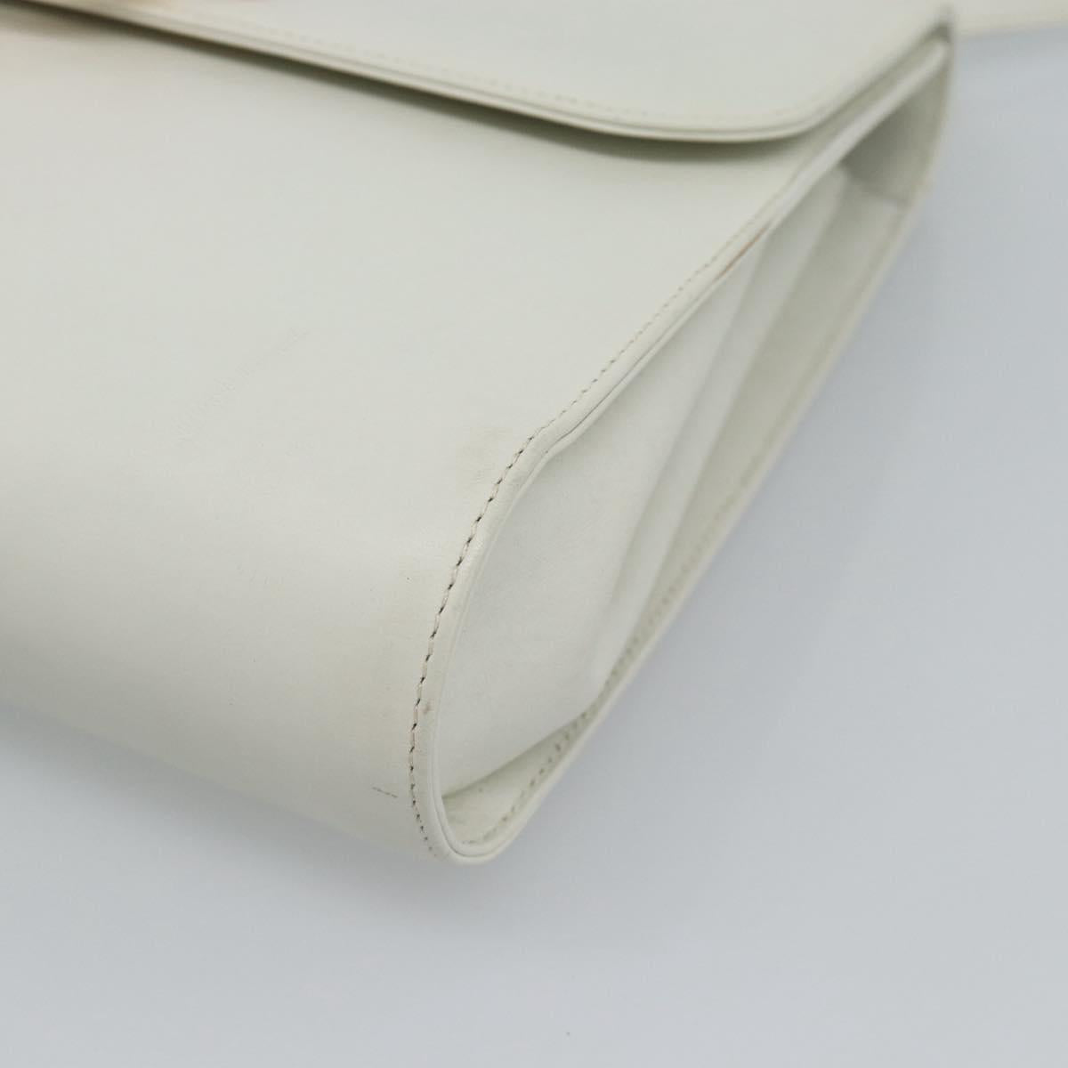 Salvatore Ferragamo Gancini Shoulder Bag Leather White Gold Auth BA13316
