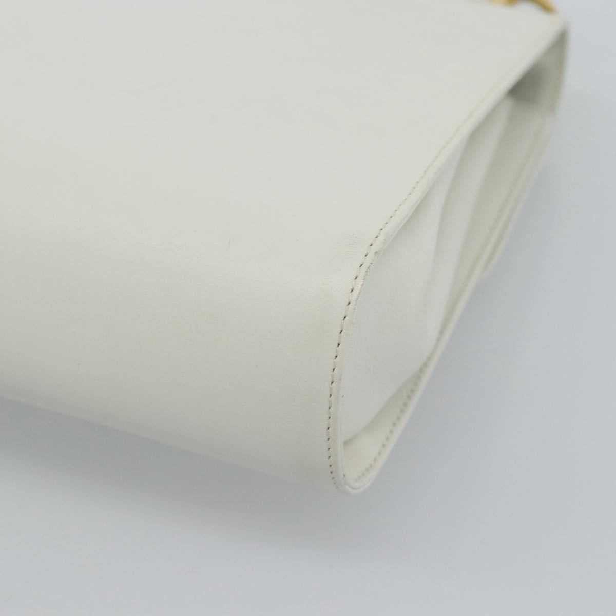 Salvatore Ferragamo Gancini Shoulder Bag Leather White Gold Auth BA13316