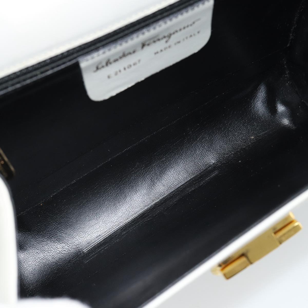 Salvatore Ferragamo Gancini Shoulder Bag Leather White Gold Auth BA13316