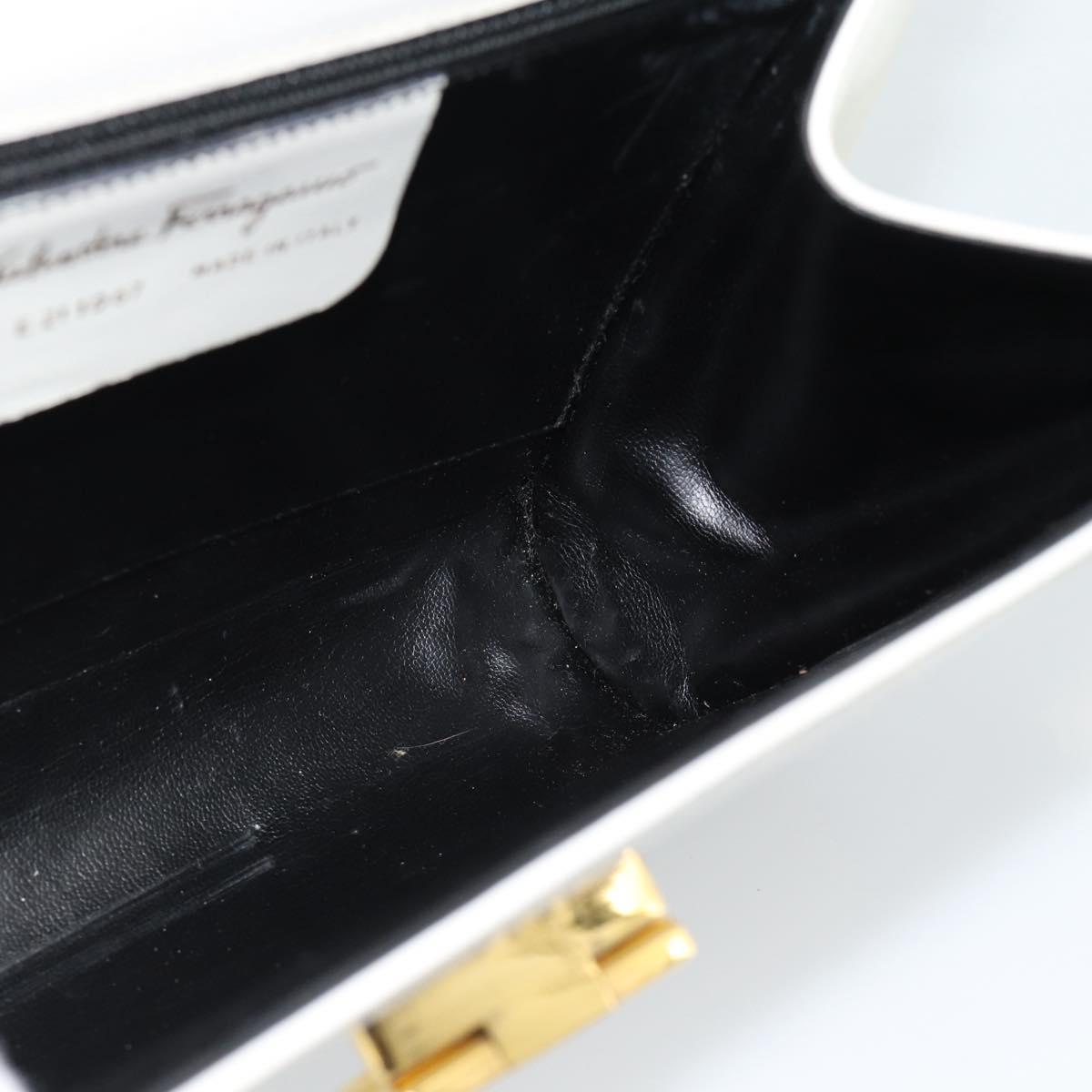 Salvatore Ferragamo Gancini Shoulder Bag Leather White Gold Auth BA13316