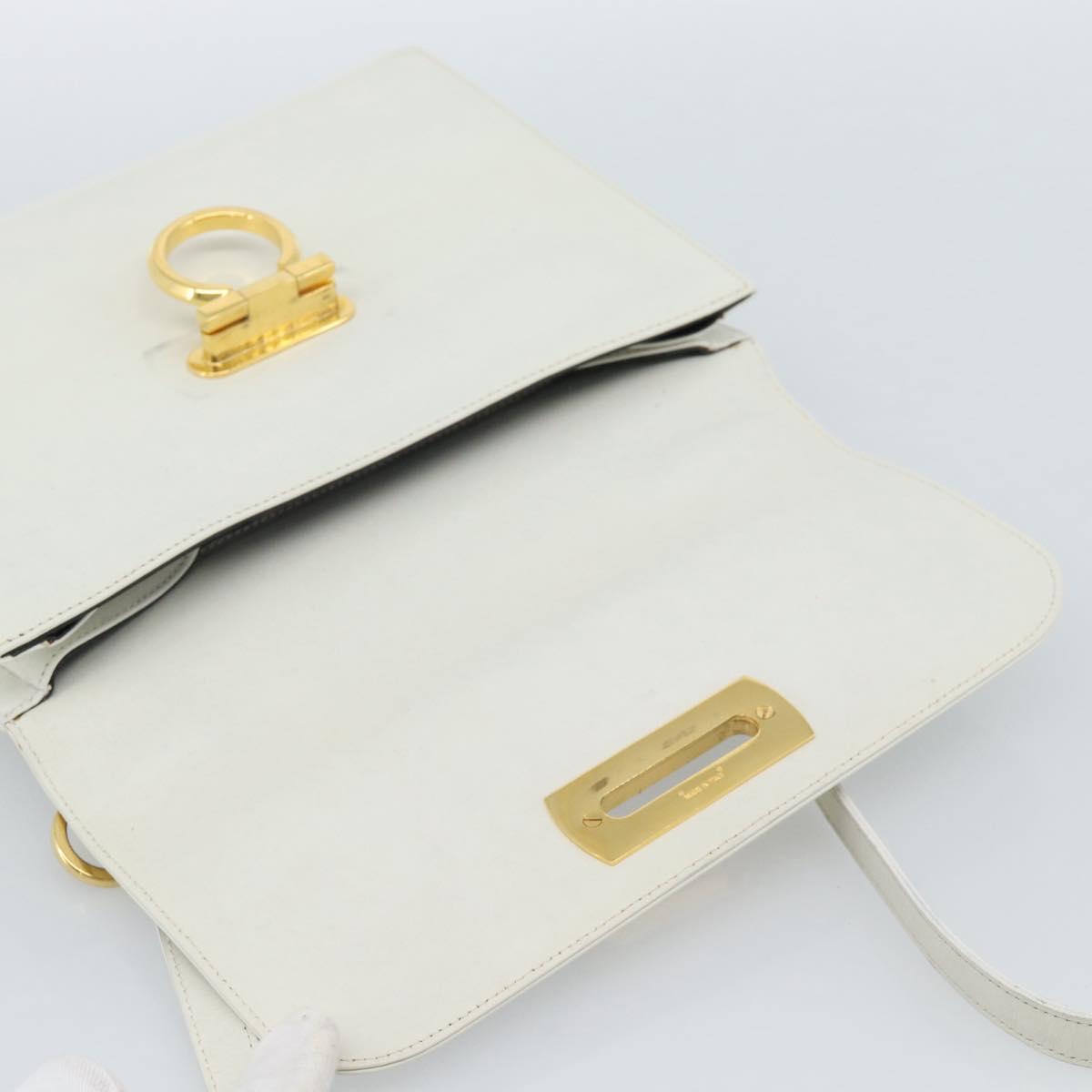 Salvatore Ferragamo Gancini Shoulder Bag Leather White Gold Auth BA13316