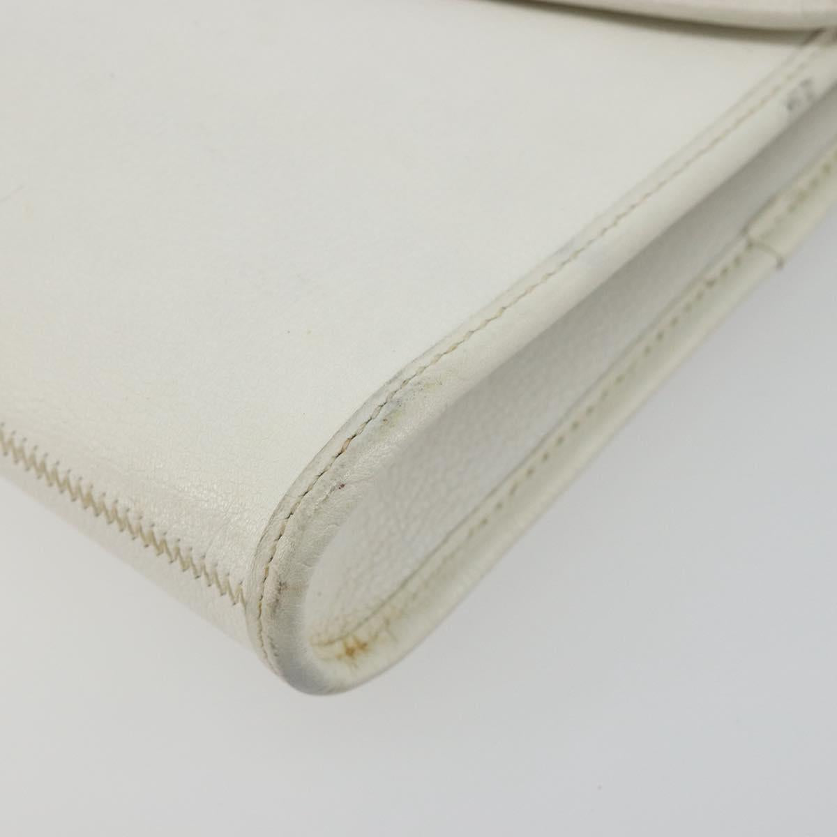 Christian Dior Chain Shoulder Bag Leather White Gold Auth BA13317